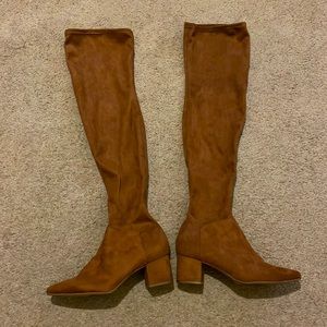 Suede Over the knee cognac heeled boots size 8